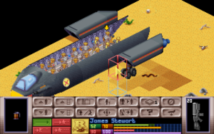 The soldier standing on the equipment pile tosses out a smoke grenade. End of turn 1.